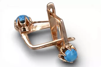 Vintage 14k złote Vintage kolczyki różowe złoto z turkusami vetq200