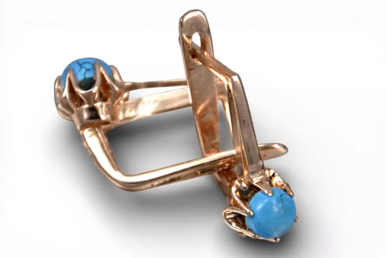 Русские советские розы 14k 585 золотые серьги бирюза vetq200