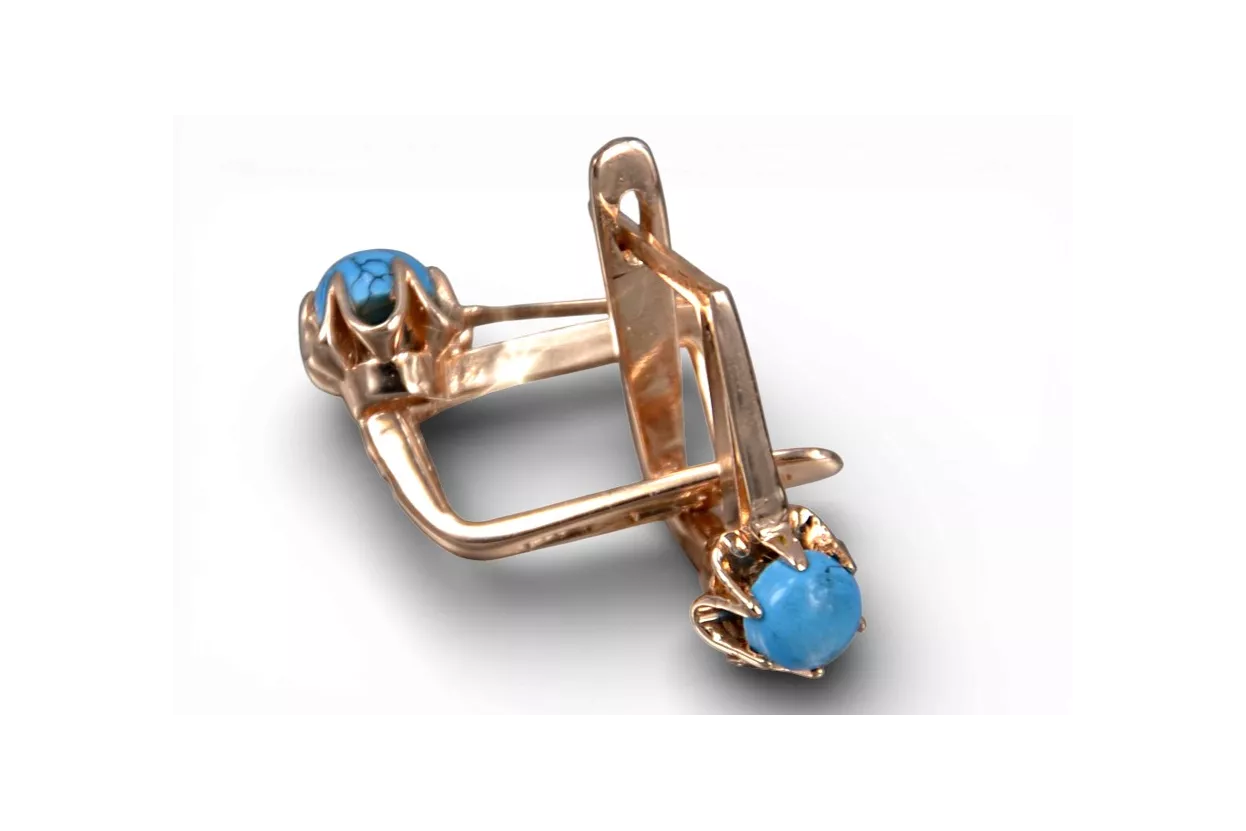 Руска съветска роза 14k 585 златни обеци тюркоаз vetq200
