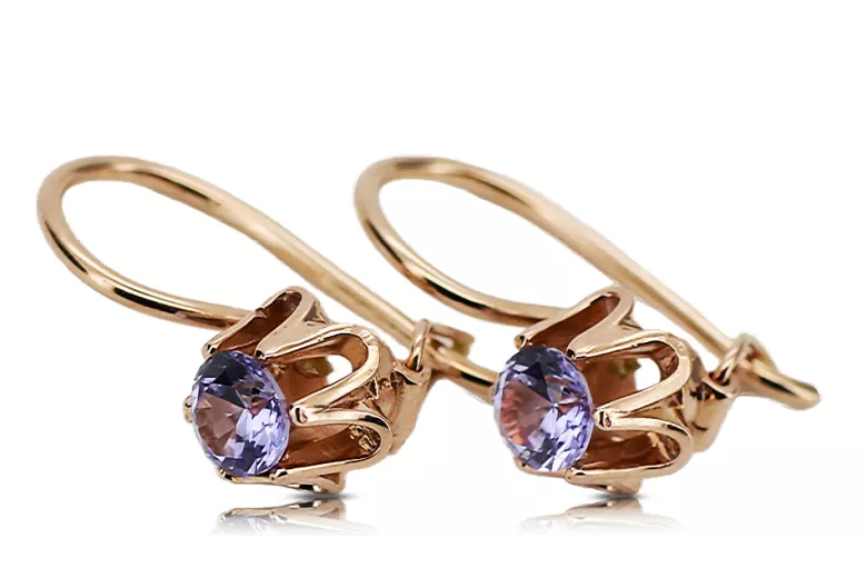 Earrings Alexandrite 14K Rose Gold vec013r Russian Soviet Vintage style