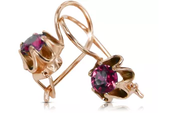 Oro rojo rosa de 14 quilates 14k 583 Ruby pendientes vec013 Ruso Soviético URSS Artesanía vintage Art Deco style
