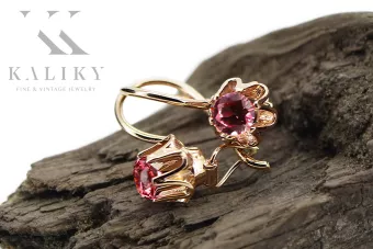 χρυσό ροζ 14k 583 Ruby Σκουλαρίκια vec013 Russian Soviet USSR Vintage craft Art Deco style