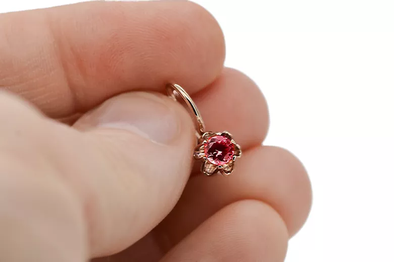 Kolczyki z 14k czerwone różowe złoto 14k 583 z Ruby vec013 Rosyjski styl Klasyczny Vintage Art Deco