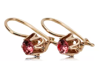 χρυσό ροζ 14k 583 Ruby Σκουλαρίκια vec013 Russian Soviet USSR Vintage craft Art Deco style