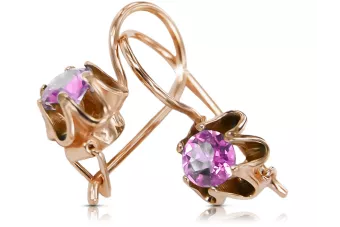 čtrnáctinová růžová zlata 14k 583 Amethyst náušnice vec013 Russian Soviet USSR Vintage Art Deco style