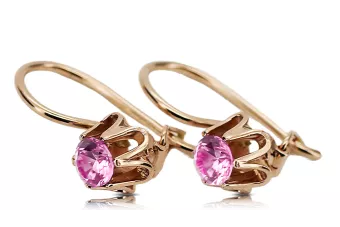 14 karatų raudonas rožinis auksas 14k 583 Amethyst auskarai vec013 Rusų Tarybinis TSRS Vintage Art Deco style