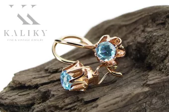14 karatų raudonas rožinis auksas 14k 583 Aquamarine auskarai vec013 Rusų Tarybinis TSRS Vintažinis stilius Art Deco style