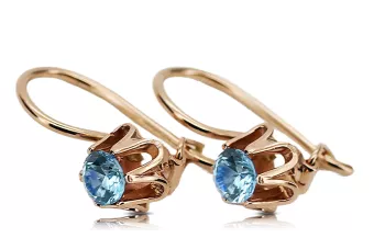 14 karatų raudonas rožinis auksas 14k 583 Aquamarine auskarai vec013 Rusų Tarybinis TSRS Vintažinis stilius Art Deco style