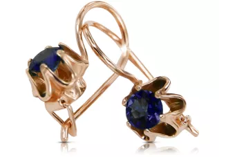 čtrnáctinová růžová zlata 14k 583 Sapphire náušnice vec013 Russian Soviet USSR Vintage craft Art Deco style