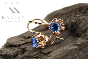 Oro rojo rosa de 14 quilates 14k 583 Sapphire pendientes vec013 Ruso Soviético URSS Joyería vintage Art Deco style