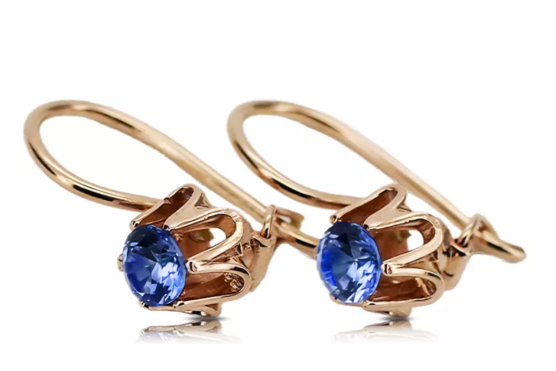 čtrnáctinová růžová zlata 14k 583 Sapphire náušnice vec013 Russian Soviet USSR Vintage craft Art Deco style