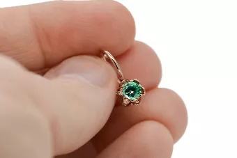 14 كارت من الذهب الأحمر الوردي 14k 583 Emerald أقراط vec013 روسي سوفيتي الاتحاد السوفيتي حرف يدوية فينتاج آرت ديكو style