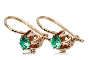 čtrnásťkaraté ružové zlato 14k 583 Emerald náušnice vec013 Russian Soviet USSR Vintage craft Art Deco style