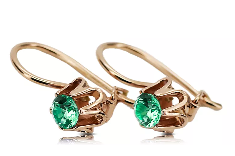 14 Karat Roségold 14k 583 Emerald ohrringe vec013 Russisch Sowjetisch UdSSR Vintage Art Deco style