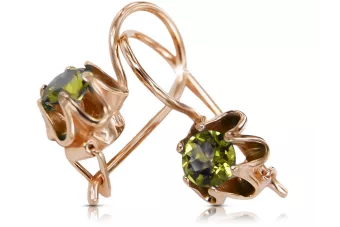 14 karatų raudonas rožinis auksas 14k 583 Yellow Peridot auskarai vec013 Rusų Tarybinis TSRS Vintažiniai amatai Art Deco style