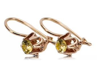 14 كارت من الذهب الأحمر الوردي 14k 583 Yellow Peridot أقراط vec013 روسي سوفيتي الاتحاد السوفيتي فينتاج آرت ديكو style