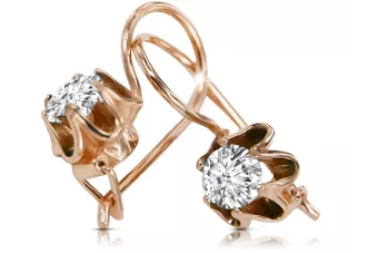 14К рожеве червоне золото 14k 583 Zircon Сережки vec013 Російський Радянський СРСР Вінтаж вироби Ар-деко style