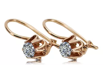 Or rose rouge 14 carats 14k 583 Zircon des boucles d'oreilles vec013 Russe Soviétique URSS Style vintage Art Deco style