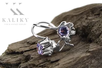 Vintage 925 Boucles d'oreilles argent alexandrite vec013s style soviétique russe