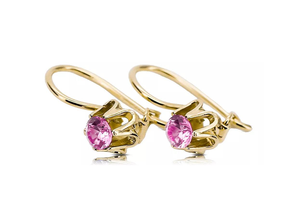 Yellow 14k gold 14k 583 Amethyst earrings vec013y Russian Soviet USSR Vintage Jewlery Art Deco style