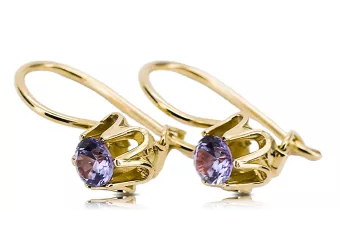 Gelb 14k Gold 14K 583 Alexandrite-Ohrringe Vec013Y Russischer Sowjetischer UdSSR-Weinlese-Art-Deco-Stil
