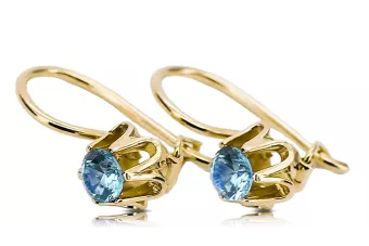 Žltá 14K Gold 14k 583 Aquamarine náušnice VEC013Y RUSKU SOVIETS ZSSR VINTAGE JEDNOUGE JEDNOUGE ART Deco