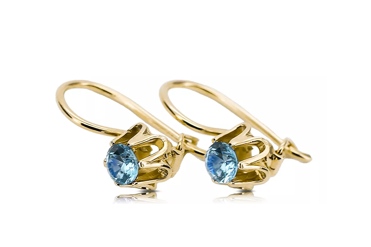 Žltá 14K Gold 14k 583 Aquamarine náušnice VEC013Y RUSKU SOVIETS ZSSR VINTAGE JEDNOUGE JEDNOUGE ART Deco