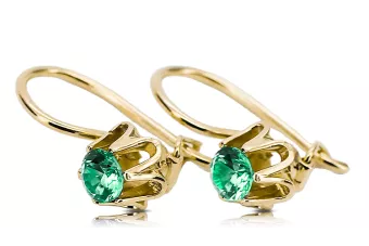 Žltá 14K zlatá 14k 583 Emerald náušnice VEC013Y RUSKU SOVIETS ZSKÚTROUSKÉ VOSTRAGE STYLE Art Deco štýl