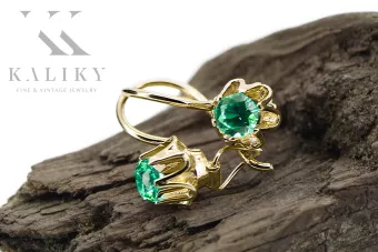 Κίτρινο 14k χρυσό 14k 583 Σμαραγδένια σκουλαρίκια VEC013Y Ρωσική σοβιετική USSR Vintage στυλ Art Deco στυλ