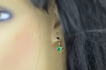 Žlutá 14k Gold 14k 583 Emerald náušnice VEC013Y Ruský sovětský sovětský SSSR Vintage Style Art Deco Style