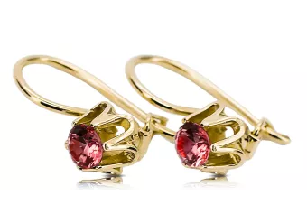 Geltona 14k Gold 14k 583 Ruby Auskarai VEC013Y Rusų sovietinis TSRS Vintage Jewlery Art Deco Stilius