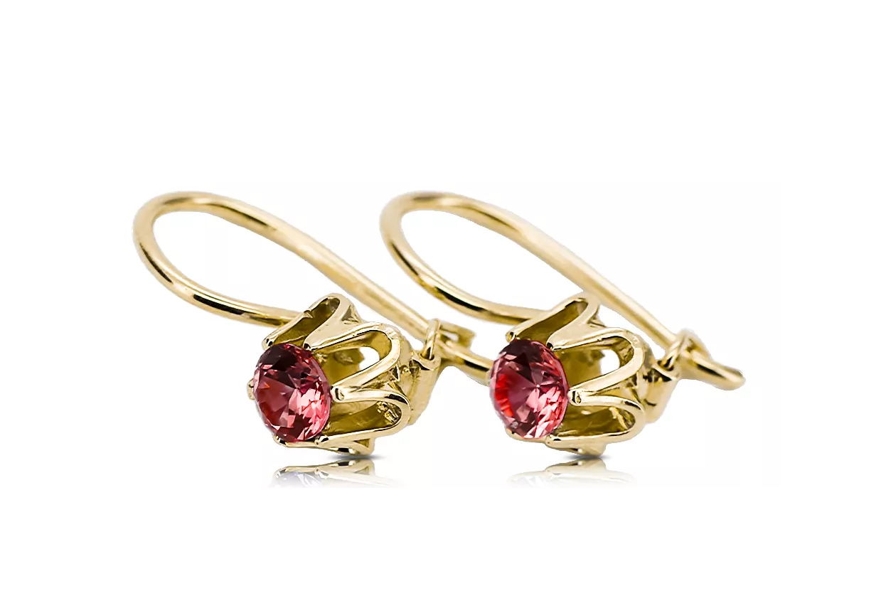 Κίτρινο 14k χρυσό 14k 583 Ruby σκουλαρίκια VEC013Y ρωσική σοβιετική USSR Vintage Jewlery Art Deco στυλ