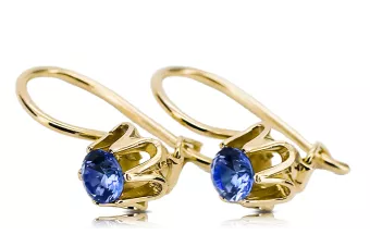 Жълти 14k злато 14k 583 сапфир обеци VEC013Y Руски съветски USSR реколта за съда изкуство деко стил