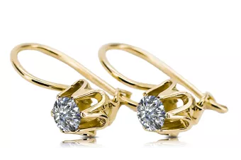 Žlutá 14k Gold 14k 583 Zircon náušnice VEC013Y Ruský sovětský SSSR Vintage Craft Art Deco Style