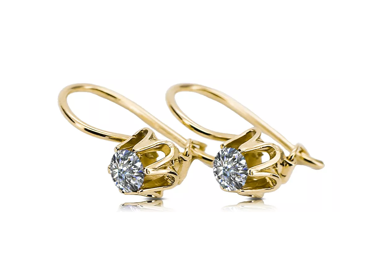 Žlutá 14k Gold 14k 583 Zircon náušnice VEC013Y Ruský sovětský SSSR Vintage Craft Art Deco Style