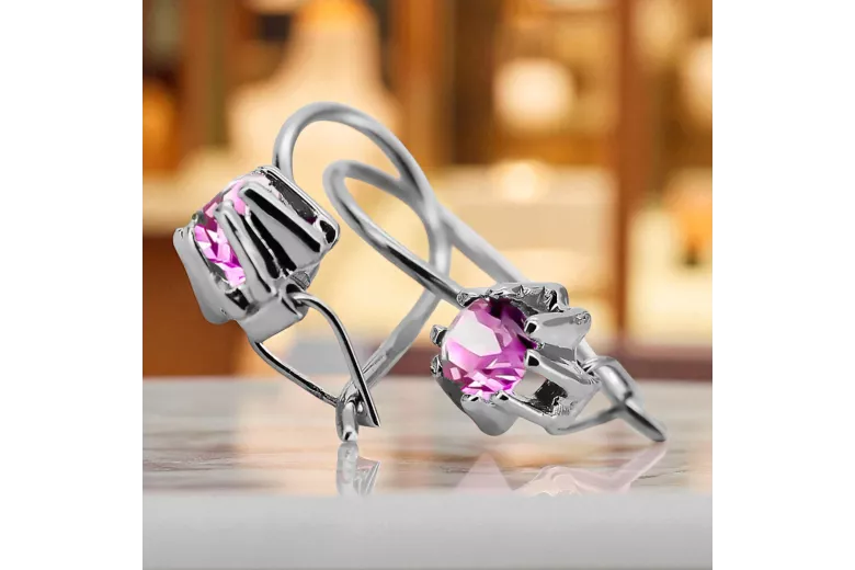 Silver 925 unique amethyst earrings vec053s Vintage Russian Soviet style Art Deco