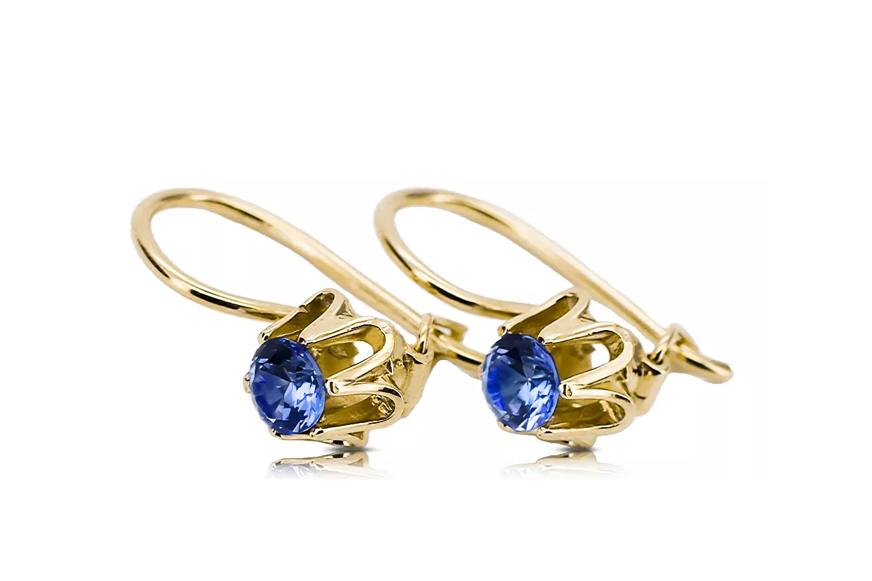 Oro amarillo de 8 quilates 333 Sapphire pendientes vec013x Ruso Soviético URSS Artesanía vintage Art Deco style