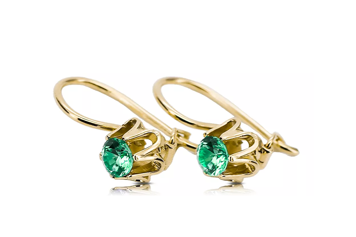 8K geltonas auksas 333 Emerald auskarai vec013x Rusų Tarybinis TSRS Vintage Art Deco style