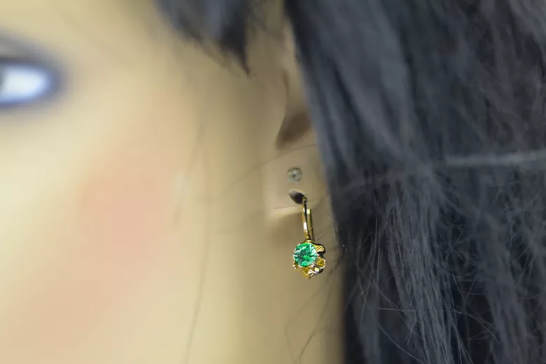 Or jaune 8 carats 333 Emerald des boucles d'oreilles vec013x Russe Soviétique URSS Vintage Art Deco style