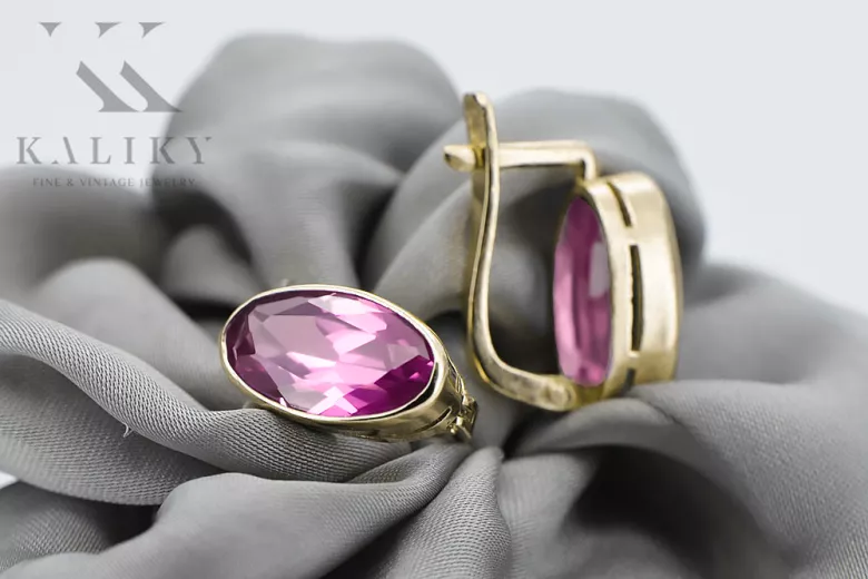 Yellow 8k gold 333 Amethyst earrings vec001x Russian Soviet USSR Vintage Art Deco style