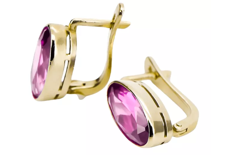 Yellow 8k gold 333 Amethyst earrings vec001x Russian Soviet USSR Vintage Art Deco style