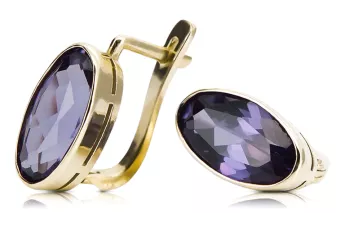Or jaune 8 carats 333 Alexandrite des boucles d'oreilles vec001x Russe Soviétique URSS Artisanat vintage Art Deco style