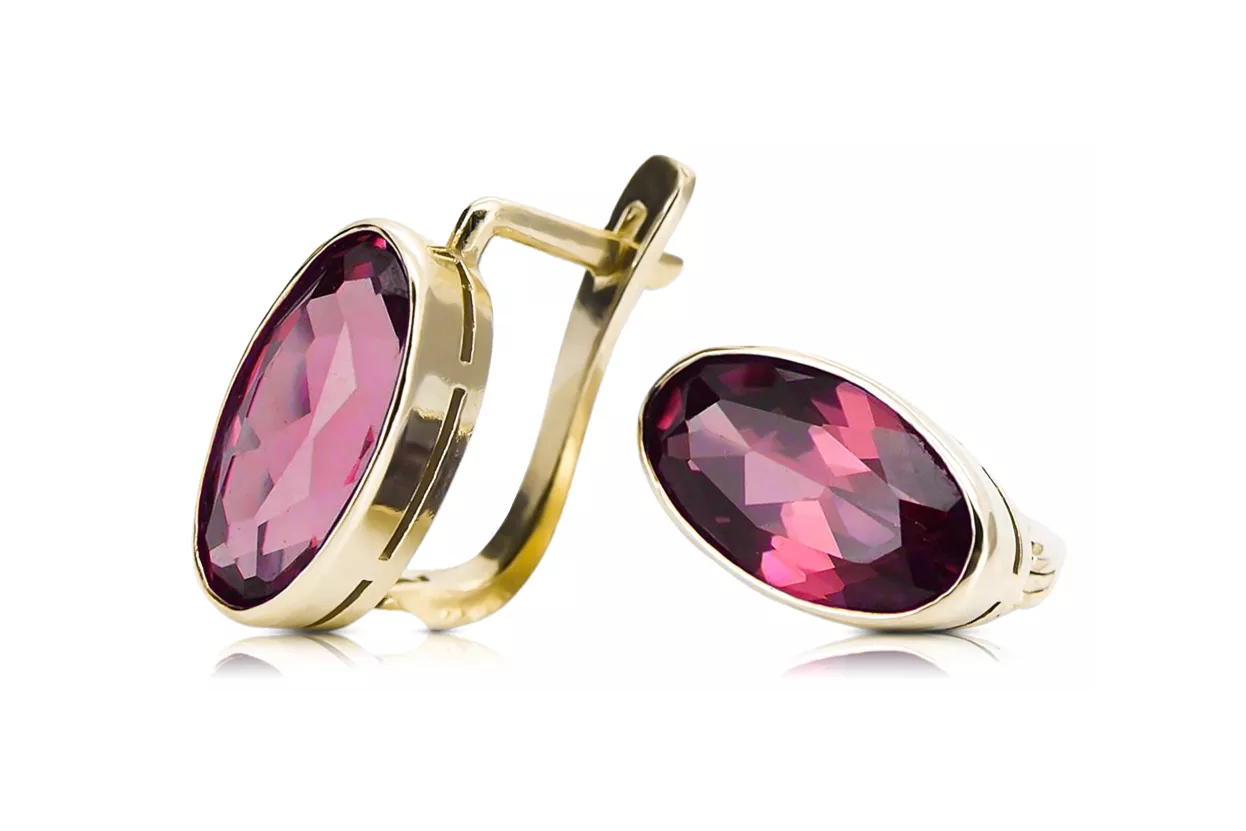 8K geltonas auksas 333 Ruby auskarai vec001x Rusų Tarybinis TSRS Vintažiniai amatai Art Deco style