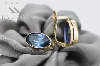 Or jaune 8 carats 333 Aquamarine des boucles d'oreilles vec001x Russe Soviétique URSS Bijoux vintage Art Deco style