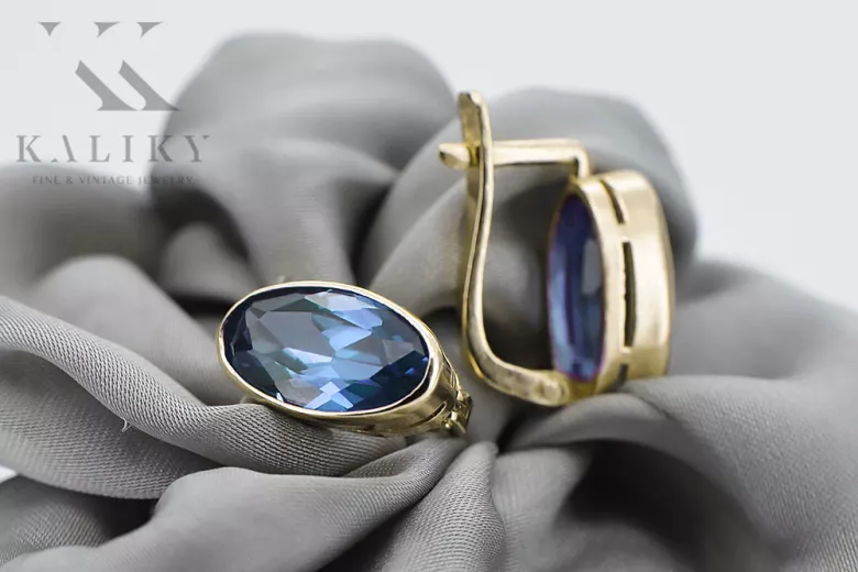 8K žlté zlato 333 Aquamarine náušnice vec001x Russian Soviet USSR Vintage craft Art Deco style