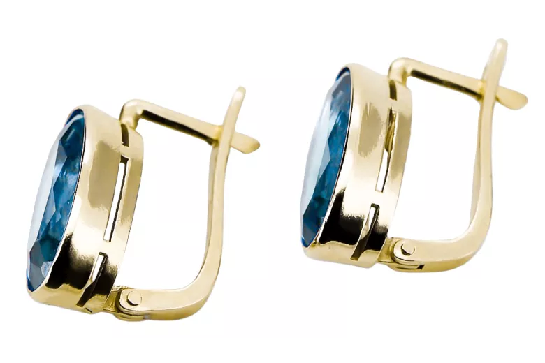 8K žlté zlato 333 Aquamarine náušnice vec001x Russian Soviet USSR Vintage craft Art Deco style