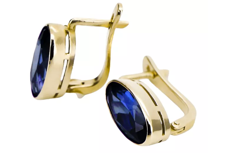 Or jaune 8 carats 333 Sapphire des boucles d'oreilles vec001x Russe Soviétique URSS Artisanat vintage Art Deco style
