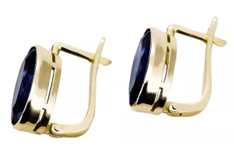 8 كارت من الذهب الأصفر 333 Sapphire أقراط vec001x روسي سوفيتي الاتحاد السوفيتي فينتاج آرت ديكو style