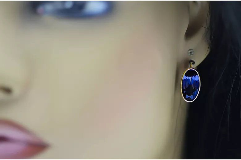 8К Жовте золото 333 Sapphire Сережки vec001x Російський Радянський СРСР Вінтаж вироби Ар-деко style