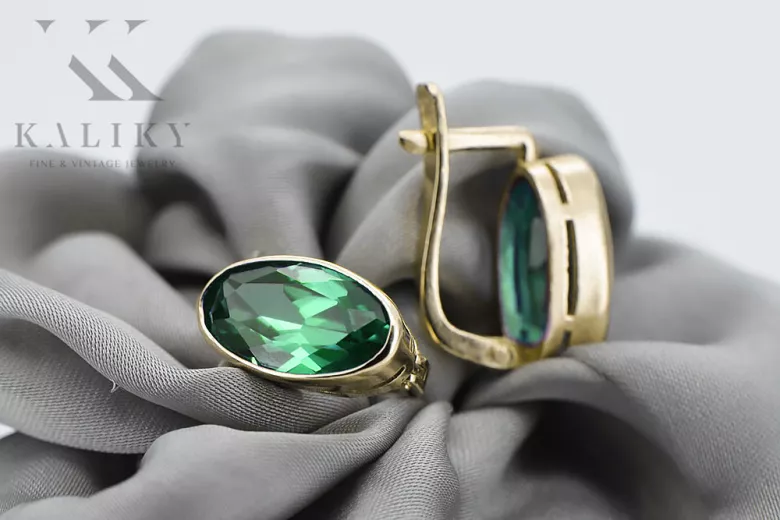 8К Жовте золото 333 Emerald Сережки vec001x Російський Радянський СРСР Вінтаж Ар-деко style